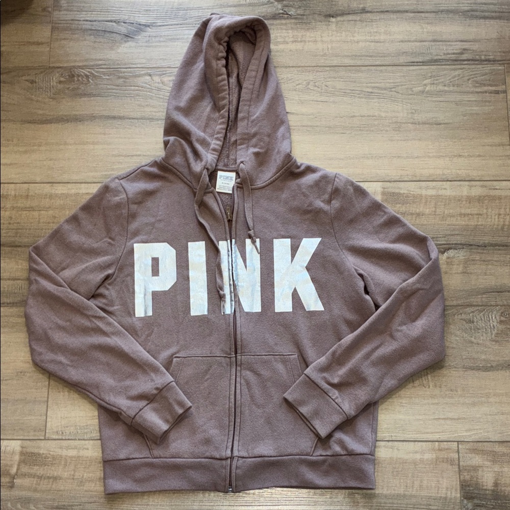 PINK Victoria's Secret Tan Zip Up Hoodie Size M